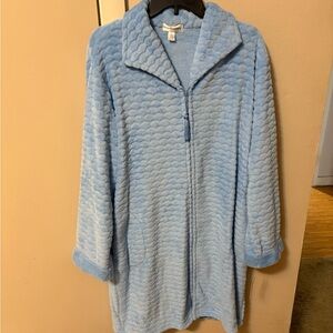 Miss Elaine Blue Plush Robe Full Zip Pockets Sz XL New 38 inches long